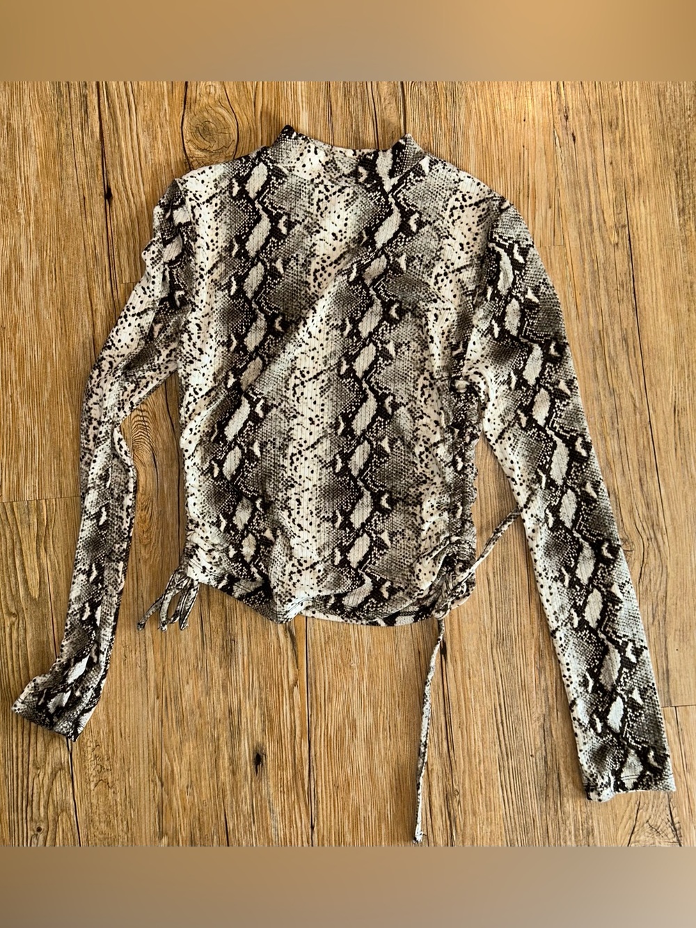 Snake-Print Long Sleeve Top in Neutral Beige and Brown